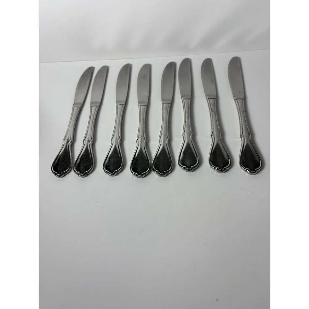 Rostfrei Stainless Steel Dinner Knives Set of 8 Scalloped Handle Serrated Blade